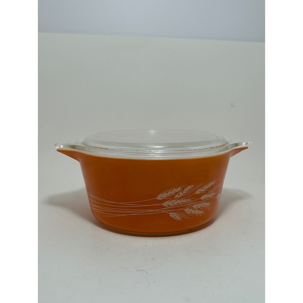 Pyrex Autumn Harvest 474-B 1.5 Qt Orange Wheat Casserole Dish with Lid 474-C